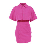 Women Dress Spring Short-Sleeved Shirt Dress Hollow Slim Pencil Dress