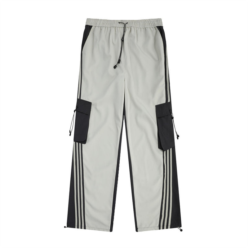 Men Sweatpants Contrast Color Striped Multi-Pocket Workwear Casual Pants Loose Straight Wide Leg Pants Men Sports Jogger Pants