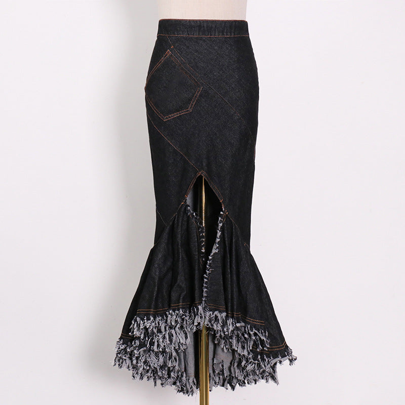 Women Dresses Retro Long Summer Casual Denim Hip-Wrapped Dress (Qymy0409)