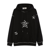 Men Hoodie Five-Pointed Star Embroidered Patch Couple's Tops Loose Casual Hooded Sweater