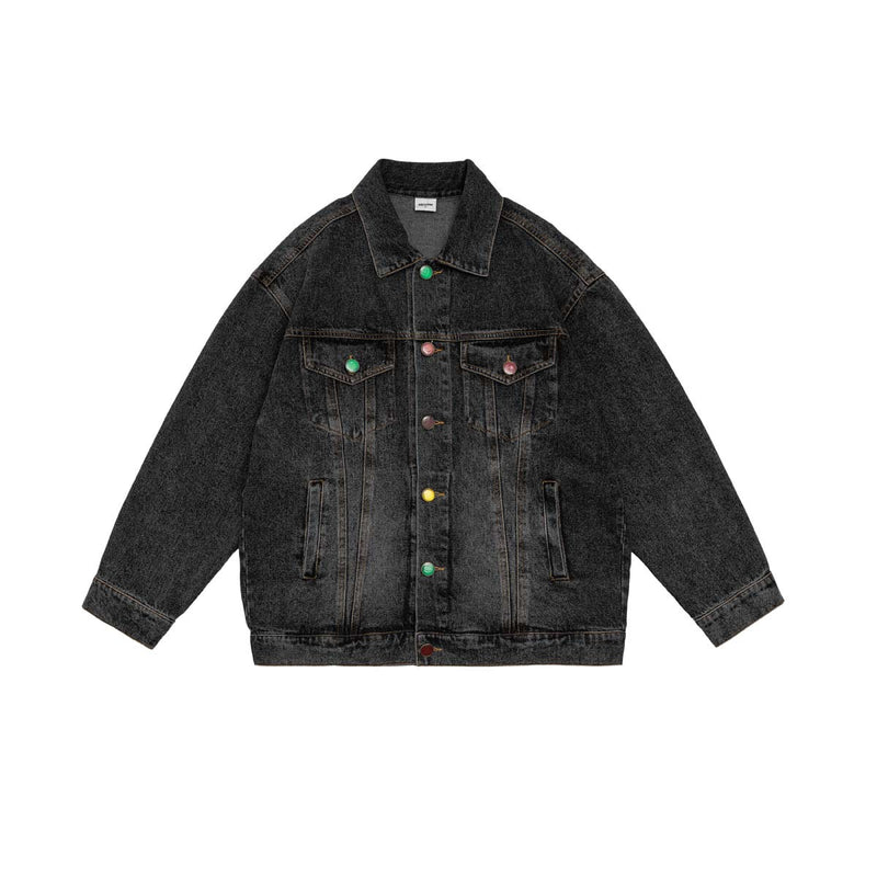 Unisex Jacket Autumn Color Buckle Denim Jacket