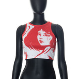 Women T-shirt Summer round Neck Pullover Sleeveless Portrait Top Vest