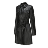 Red Leather Jacket Spring and Autumn Long Sleeve Leather Wind Coat