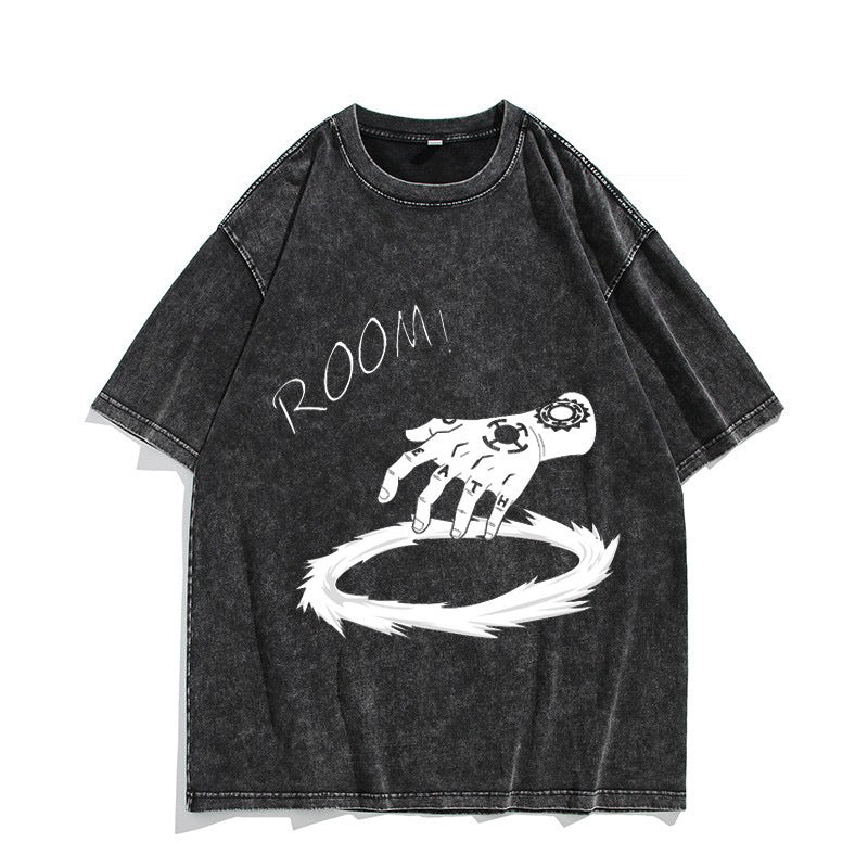 Washed vintage cotton t-shirt Trafalgar Rowe print washed and old
