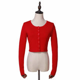 Women Sweater Knitwear Autumn Retro Crew Neck Front Row Buckle Slim Fit Short Knitted Cardigan Top