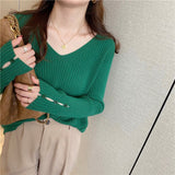 Women Knitted Pullover V-neck Knitted Top