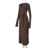 Women Dresses Winter V-neck Slim-Fit Long Sleeve Dress