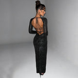 Women Dresses Autumn Sexy Hollow Backless Long Sleeve Dress