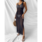 Women Knit Beach Cover Beach Casual Solid Color Knitted Spaghetti Straps Knitted Dress