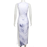 Women Dresses Autumn and Winter 3D Printed Sleeveless Slim Fit Pullover Dress (Bla0420)