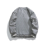 Unisex Winter Cotton Coat Vertical Stripes Collarless Cotton-Padded Clothes Retro Loose Cotton Coat