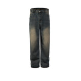 MIJKO Men Vintage Pants MIJKO retro washing water old trousers men's and women's straight jeans