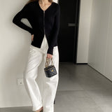Women Cardigan Sweater Fall Slim Fit Zipper Knitted Cardigan Long Sleeve Sweater 8t8307