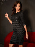 Women Evening Gown Sexy Retro Tassel Stitching Sequins Dress