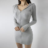 Women Dresses Long Sleeve Dress Sexy Hip Skirt Zip V-neck round Neck Skirt