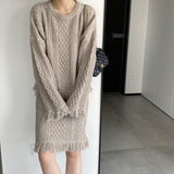 Women Knitted Two-Piece Set Knitted Tassel Sweater Dress Skirt