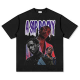 Asap Rocky T Shirts ASAP A $AP ROCKYT-Shirt Men's Loose Small Neckline Short Sleeve