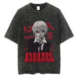 Cotton Men Women Washed Vintage T-Shirt Anime Graphic Print