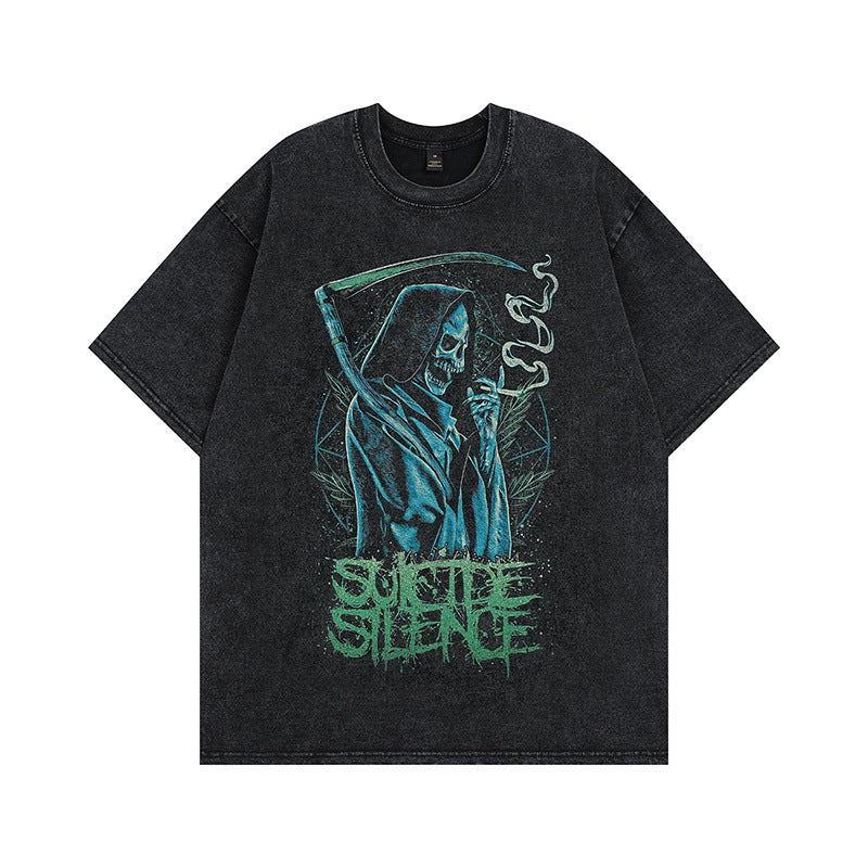 Men T Shirt Skull Devil Printed Distressed Half Sleeve T-shirt