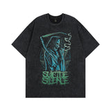 Men T Shirt Skull Devil Printed Distressed Half Sleeve T-shirt