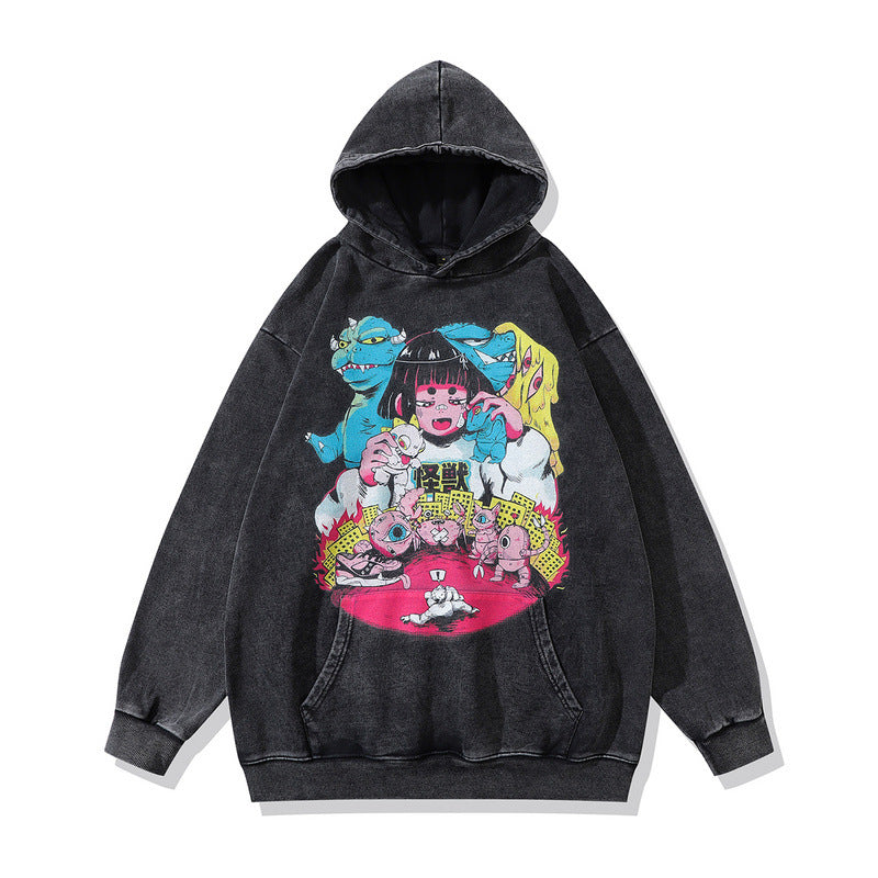 Men Hoodie Cartoon Printed Hoodie Men and Women Oversize Couple Hooded Sweater