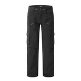 Men Sweatpants Multi-Pocket Pleated Overalls Loose Drawstring Sports Casual Pants Street Straight-Leg Trousers