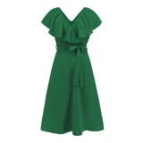Women Date Dress Sexy A- line Skirt Lotus Leaf Large V-neck Dress