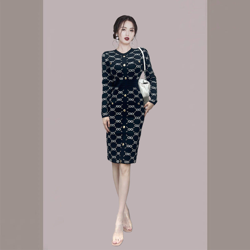 Women Maxi Dress Autumn and Winter Long Sleeve Narrow Woolen Skirt Knitted Dress