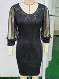Women's Evening Gown Long Sleeve Sequins Dress Sexy Retro Evening Dress