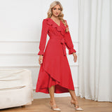 Women Date Dress Winter V-neck Dress Mid-Length Dress