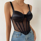 Women Party Tops Sexy Suspenders Mesh Diamond Vest