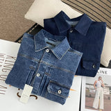 Women Jacket Spring and Autumn Loose Washed-out Lapel Casual Workwear Denim Jacket
