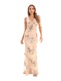 Women Evening Gown Sexy Retro Backless Sequins Dress