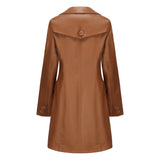 Red Leather Jacket Spring and Autumn Long Sleeve Leather Wind Coat Coat Female Lapel Single Breasted