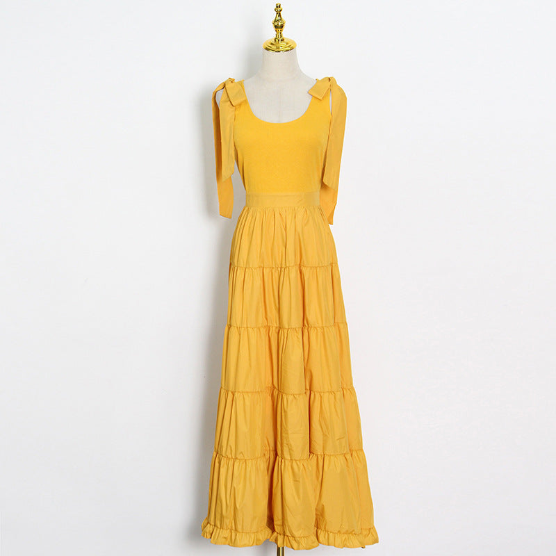Women Dresses Summer Strappy Bow Long Dress (Qymy0409)