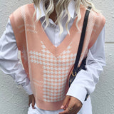 Women Knitted Sweater Autumn and Winter Houndstooth Knitted Vest