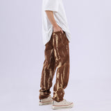 Men Jeans Washed Distressed Baggy Straight Trousers Tie-Dye Gradient Denim Trousers