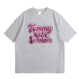 Tummy Ache Survivor Graphic Print T-shirt Male Meme Oversize