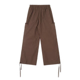 Men Sweatpants Pleated Casual Pants Men's Pocket Straight-Leg Trousers Drawstring Jogger Pants