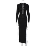 Women Dresses Autumn Sexy Hollow out Tied Slim Fit Long Sleeve Dress
