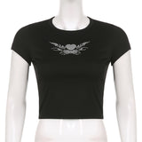 Women T-shirt Summer Sexy Hot Drilling Women's Cropped Top T-shirt