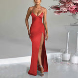 Women Dresse Sexy Evening Dress V-neck Strap Long Dress Hip Skirt