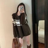 Women Knitted Pullover Striped Loose Sweater Autumn Winter Retro Knitwear Coat