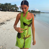 Women Dresses Winter Print Sexy Backless Spaghetti Straps Sheath Dress