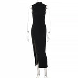 Women Dresses round Neck Sleeveless Slim Fit Slit Long Dress