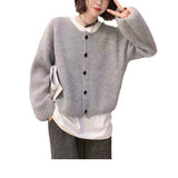 Women Knitted Cardigan Sweater Coat Autumn and Winter Loose round Neck Knitted Cardigan