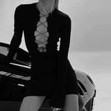 Women Dresses Autumn Sexy round Neck Long Sleeve Narrow Dress (Bla0420)