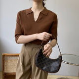 Women Knitted T-shirt Polo Shirt Knitwear Fall V-neck Sweater
