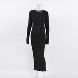 Women Dress Black Pleated Dress Female Autumn Winter Long Dress