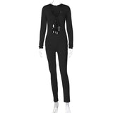 Women Jumpsuit Autumn Sexy Chest Hollow Slim Fit Long Sleeve Jumpsuit
